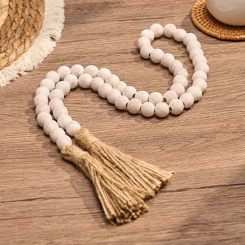 Buddha Stones Mottled Wood Texture Double Tassel Hanging Mindful Living Decor - image 1