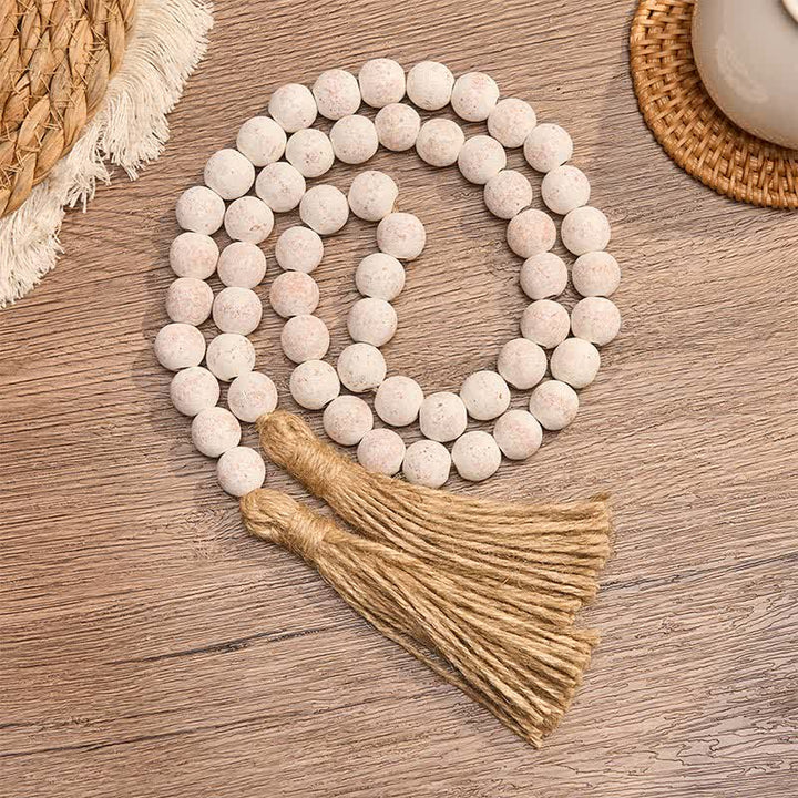 Buddha Stones Mottled Wood Texture Double Tassel Hanging Mindful Living Decor - Wood - image 0