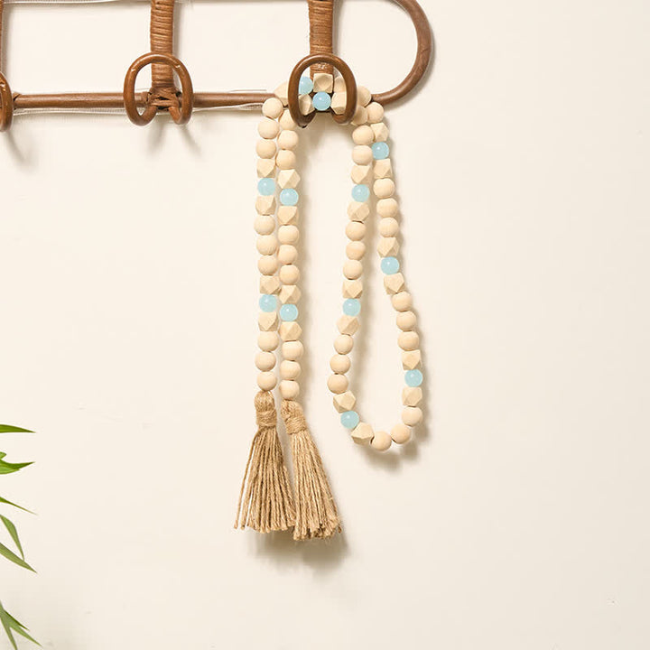 Buddha Stones Faceted Wood Beads Double Tassel Hanging Mindful Living Decor - image 6