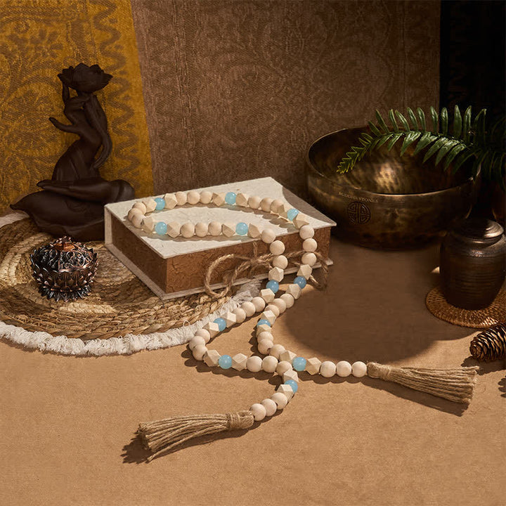 Buddha Stones Faceted Wood Beads Double Tassel Hanging Mindful Living Decor - image 3