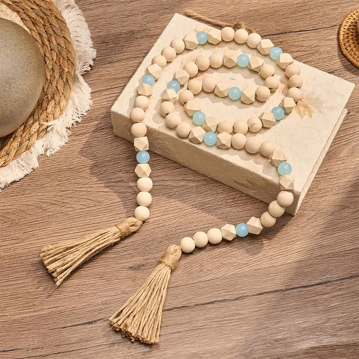 Buddha Stones Faceted Wood Beads Double Tassel Hanging Mindful Living Decor - image 4