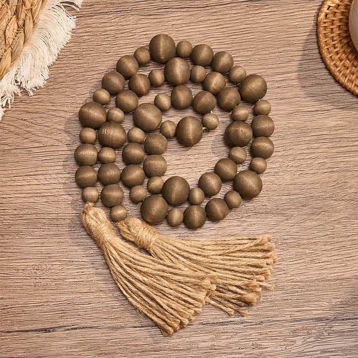 Buddha Stones Rustic Wood Bead Double Tassel Hanging Mindful Living Decor - BurlyWood - image 0