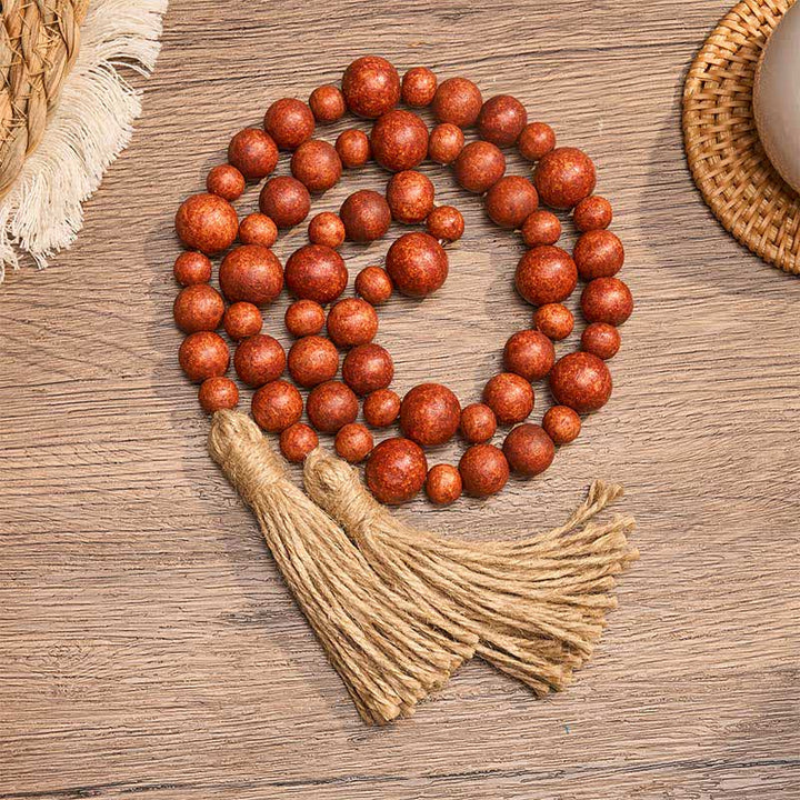 Buddha Stones Rustic Wood Bead Double Tassel Hanging Mindful Living Decor - Red - image 8