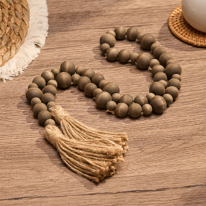 Buddha Stones Rustic Wood Bead Double Tassel Hanging Mindful Living Decor - image 2