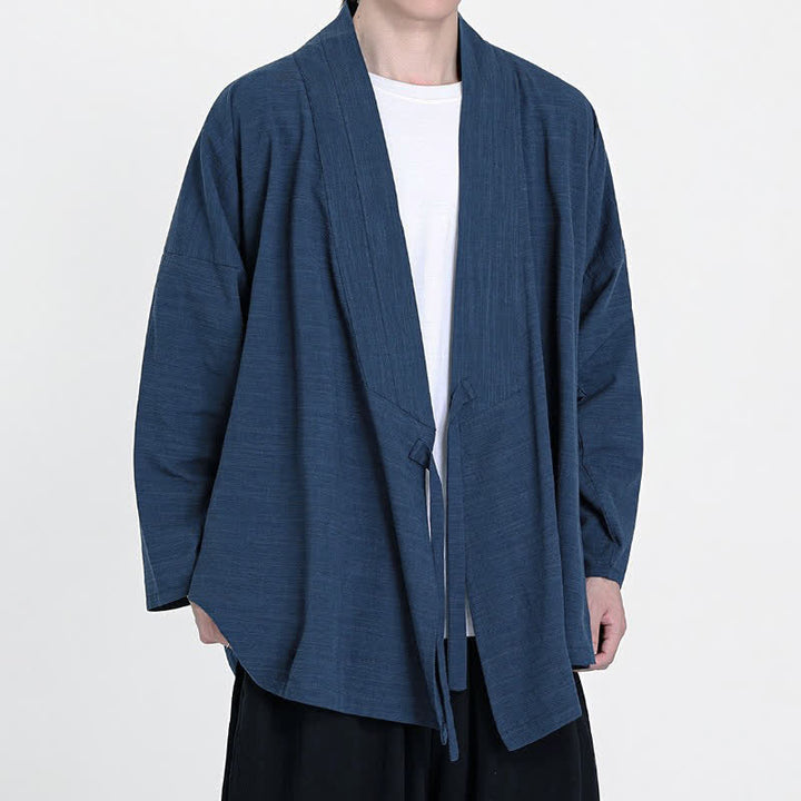 Buddha Stones Spring Fall Minimalist Tang Style Drawstring Solid Men's Kimono - image 4