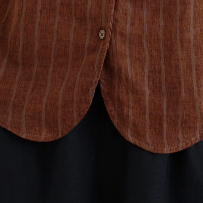 Buddha Stones Fall Casual Vintage Button-Up Striped Women's Long Sleeve Shirts - image 6