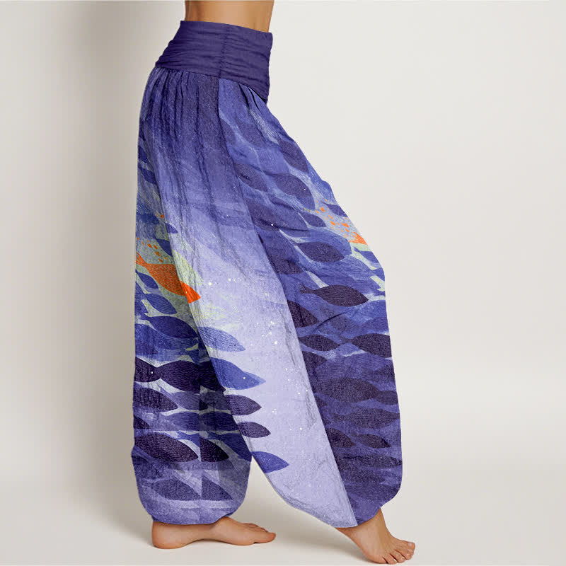 Buddha Stones Cotton Ocean Fish Pattern Women's Elastic Waist Harem Pants - image 9