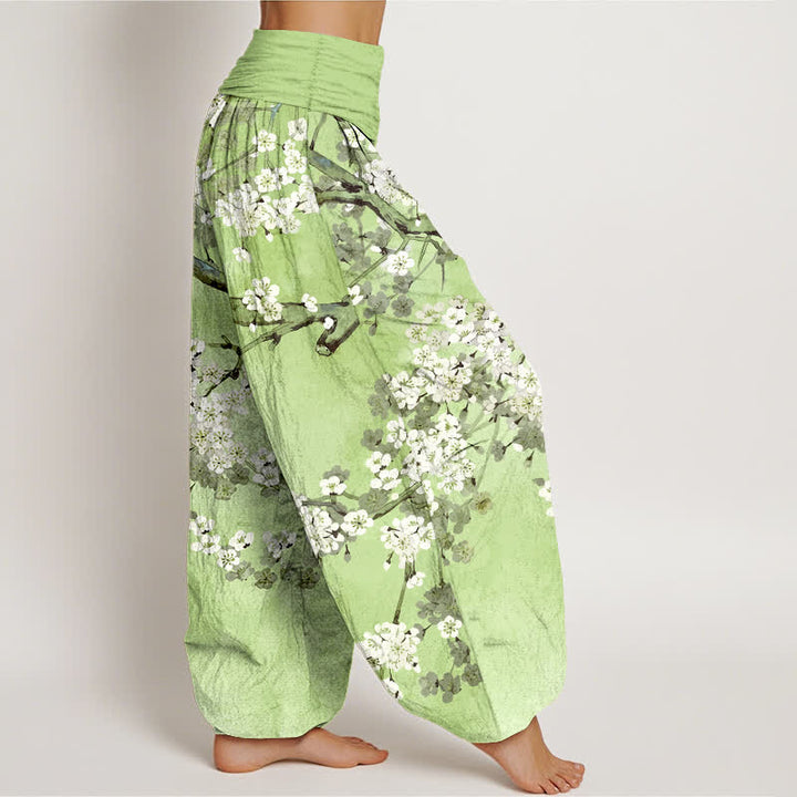 Buddha Stones Cotton Cherry Blossom Branch Pattern Women's Elastic Waist Harem Pants - image 6