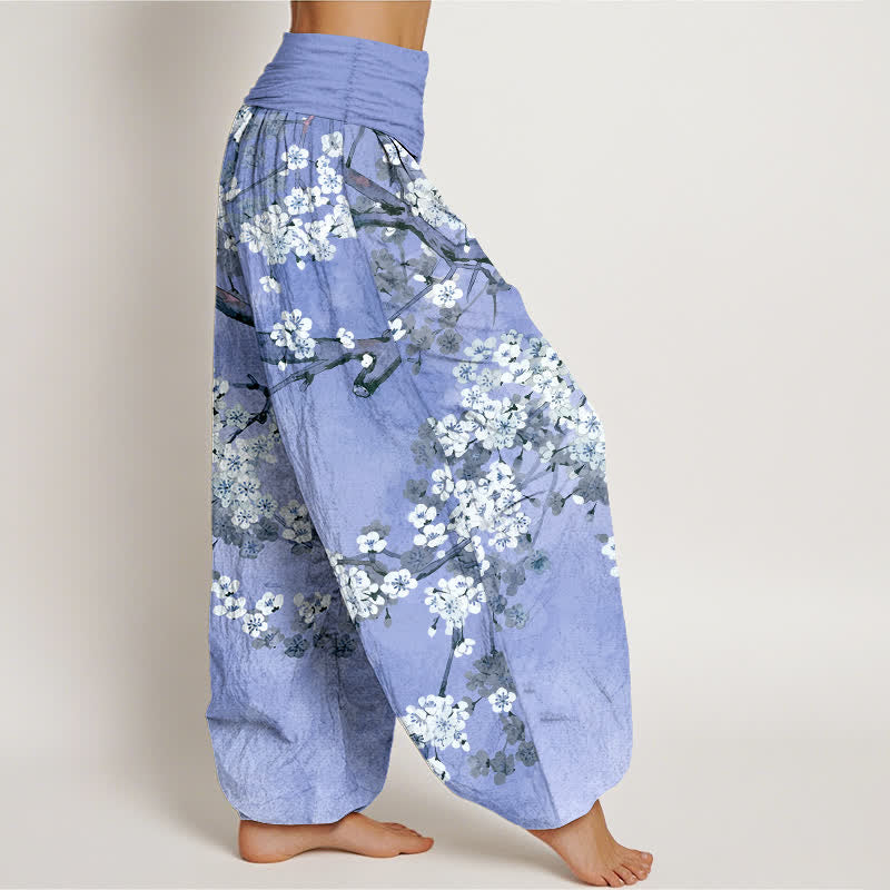 Buddha Stones Cotton Cherry Blossom Branch Pattern Women's Elastic Waist Harem Pants - image 9