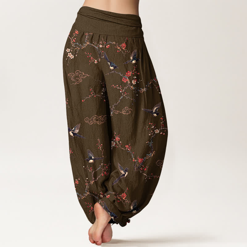 Buddha Stones Cotton Swallow Plum Blossom Pattern Women's Elastic Waist Harem Pants - image 10