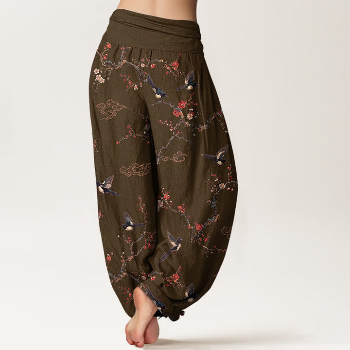 Buddha Stones Cotton Swallow Plum Blossom Pattern Women's Elastic Waist Harem Pants - image 10