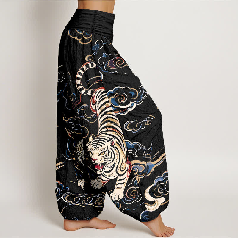 Buddha Stones Cotton Oriental Tiger Lucky Cloud Pattern Women's Elastic Waist Harem Pants - image 1