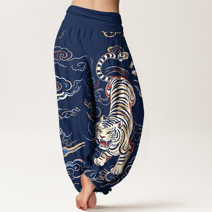 Buddha Stones Cotton Oriental Tiger Lucky Cloud Pattern Women's Elastic Waist Harem Pants - image 7