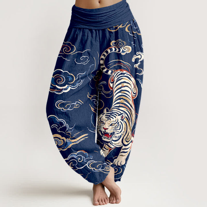 Buddha Stones Cotton Oriental Tiger Lucky Cloud Pattern Women's Elastic Waist Harem Pants - Navy - US16，UK/AU20，EU48 (3XL) - image 5