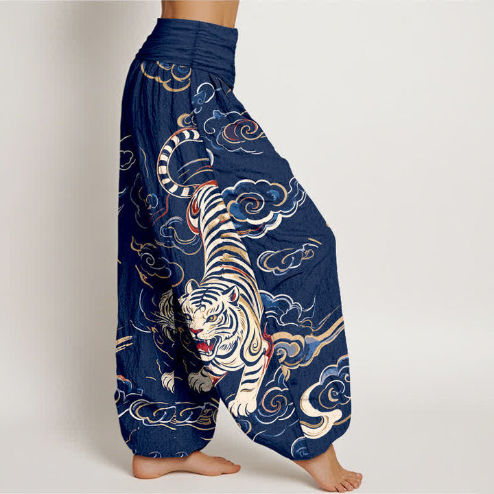 Buddha Stones Cotton Oriental Tiger Lucky Cloud Pattern Women's Elastic Waist Harem Pants - image 6