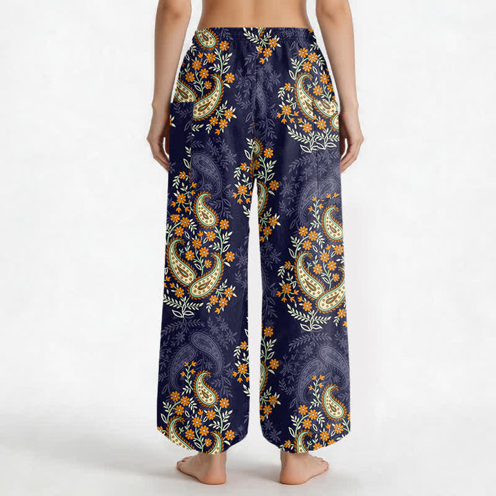 Buddha Stones Cotton Bohemian Paisley Floral Pattern Women's Elastic Waist Harem Pants With Side Pockets - image 2