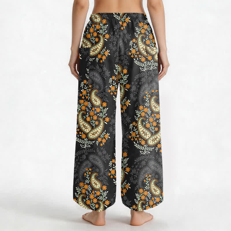Buddha Stones Cotton Bohemian Paisley Floral Pattern Women's Elastic Waist Harem Pants With Side Pockets - image 9
