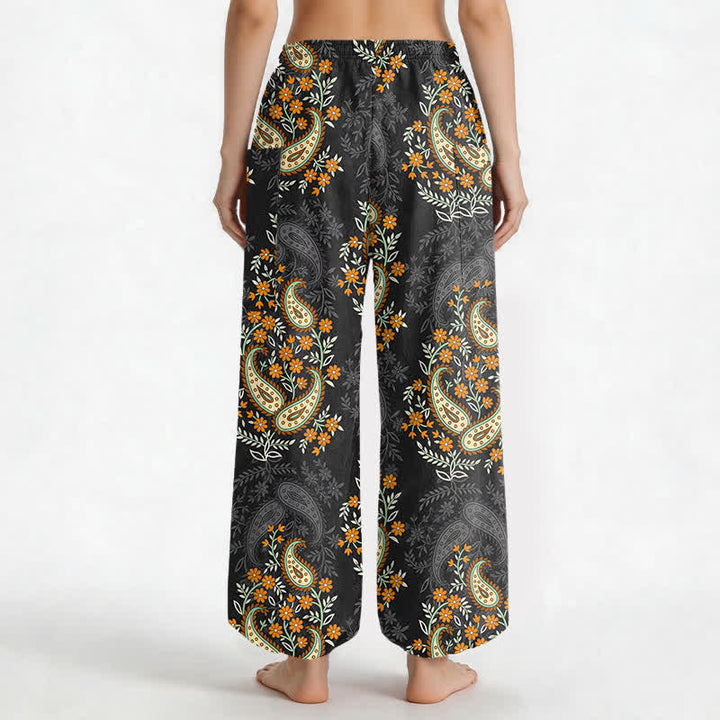 Buddha Stones Cotton Bohemian Paisley Floral Pattern Women's Elastic Waist Harem Pants With Side Pockets - image 9