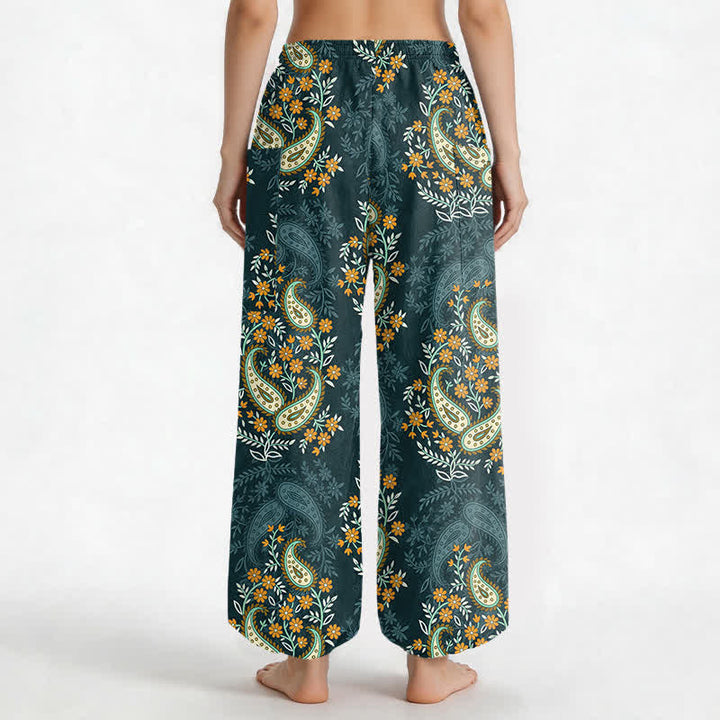 Buddha Stones Cotton Bohemian Paisley Floral Pattern Women's Elastic Waist Harem Pants With Side Pockets - image 12