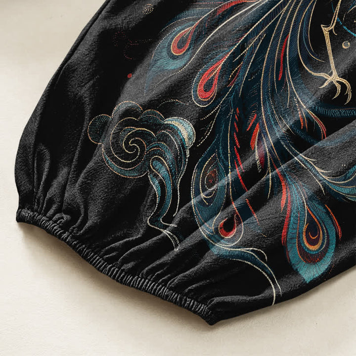 Buddha Stones Cotton Vintage Phoenix Flame Pattern Women's Elastic Waist Harem Pants With Side Pockets - image 6