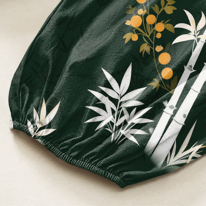 Buddha Stones Cotton Crane Bamboo Bloom Pattern Women's Elastic Waist Harem Pants With Side Pockets - image 6