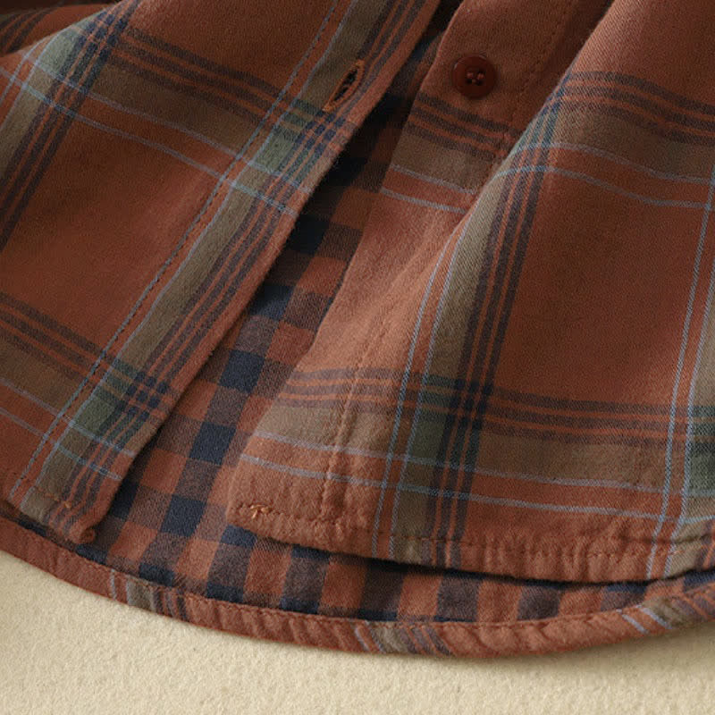 Buddha Stones Fall Casual Classic Plaid Women's Long Sleeve Shirts With Patch Pocket - image 6