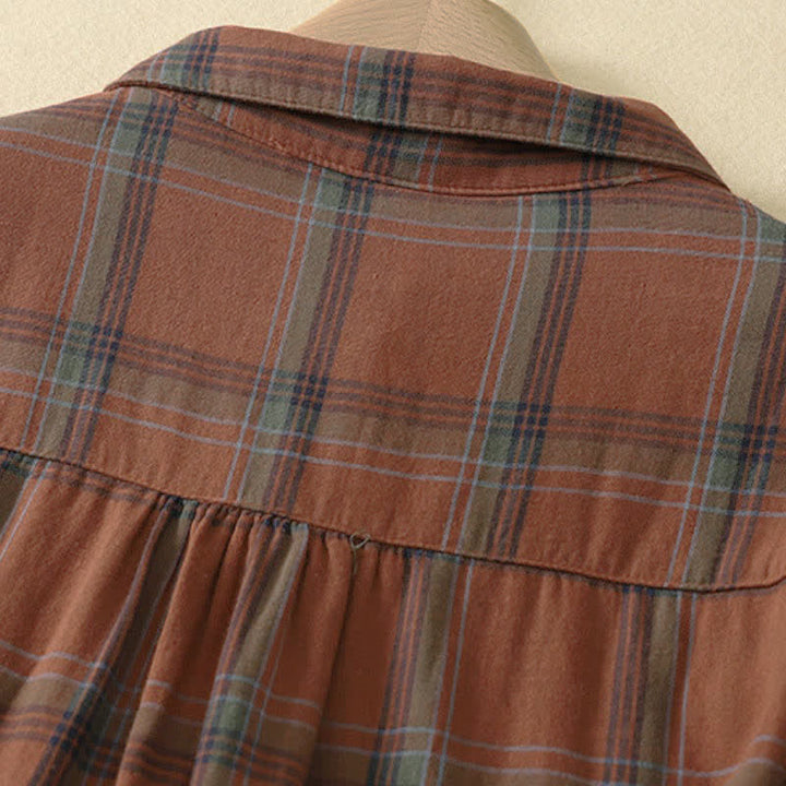 Buddha Stones Fall Casual Classic Plaid Women's Long Sleeve Shirts With Patch Pocket - image 3