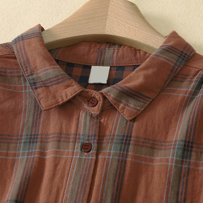 Buddha Stones Fall Casual Classic Plaid Women's Long Sleeve Shirts With Patch Pocket - image 2