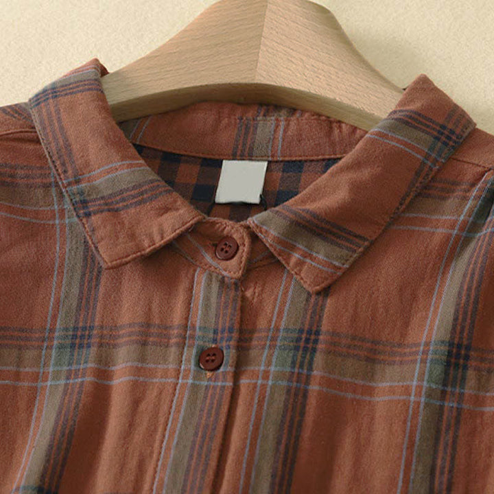 Buddha Stones Fall Casual Classic Plaid Women's Long Sleeve Shirts With Patch Pocket - image 2