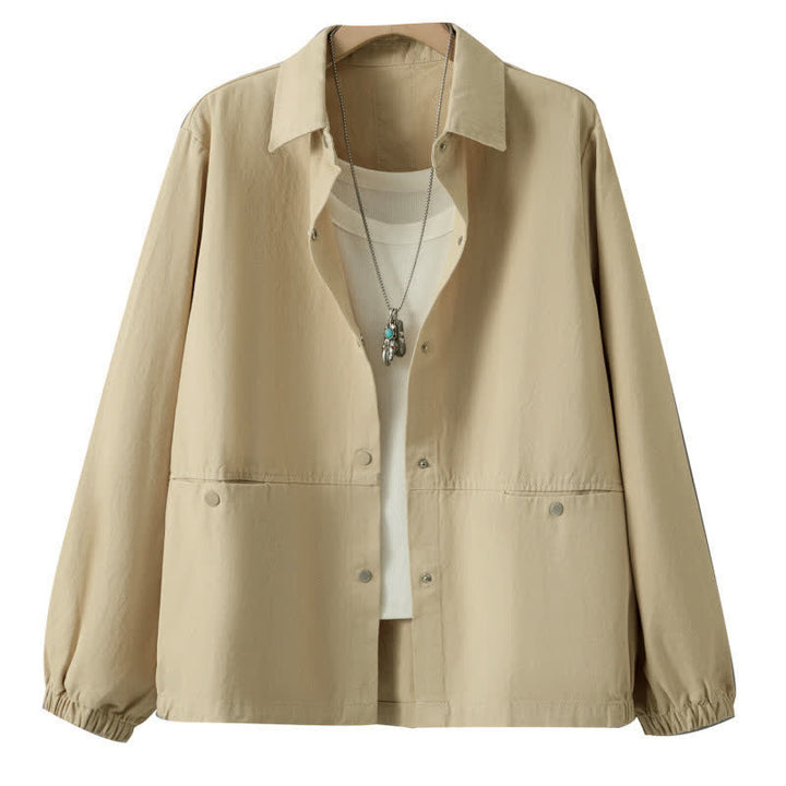 Buddha Stones Fall Casual Button-Up Solid Women's Jacket With Pockets - image 26