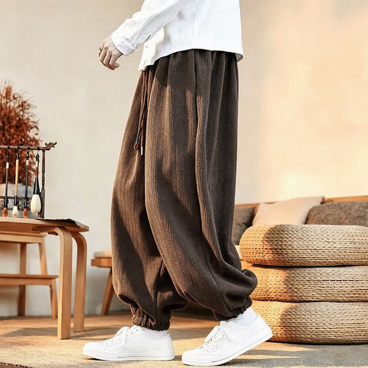 Buddha Stones Fall Winter Casual Minimalist Drawstring Solid Ankle Pants Corduroy Men's Harem Pants With Pockets - image 3