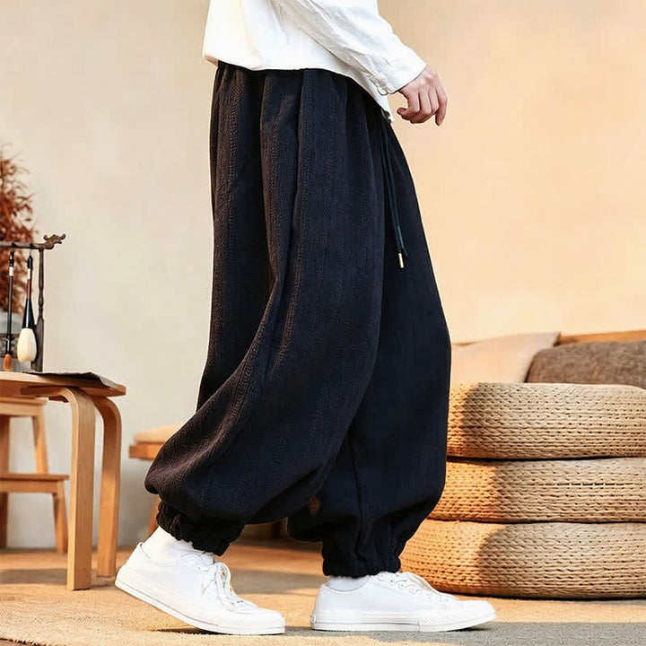 Buddha Stones Fall Winter Casual Minimalist Drawstring Solid Ankle Pants Corduroy Men's Harem Pants With Pockets - image 17