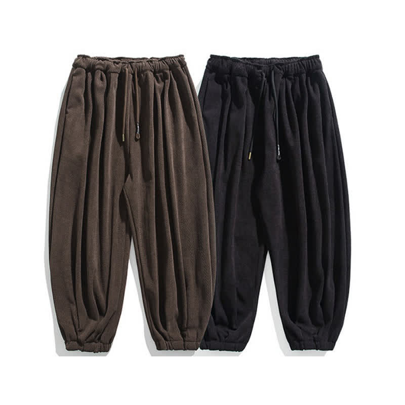 Buddha Stones Fall Winter Casual Minimalist Drawstring Solid Ankle Pants Corduroy Men's Harem Pants With Pockets - image 19