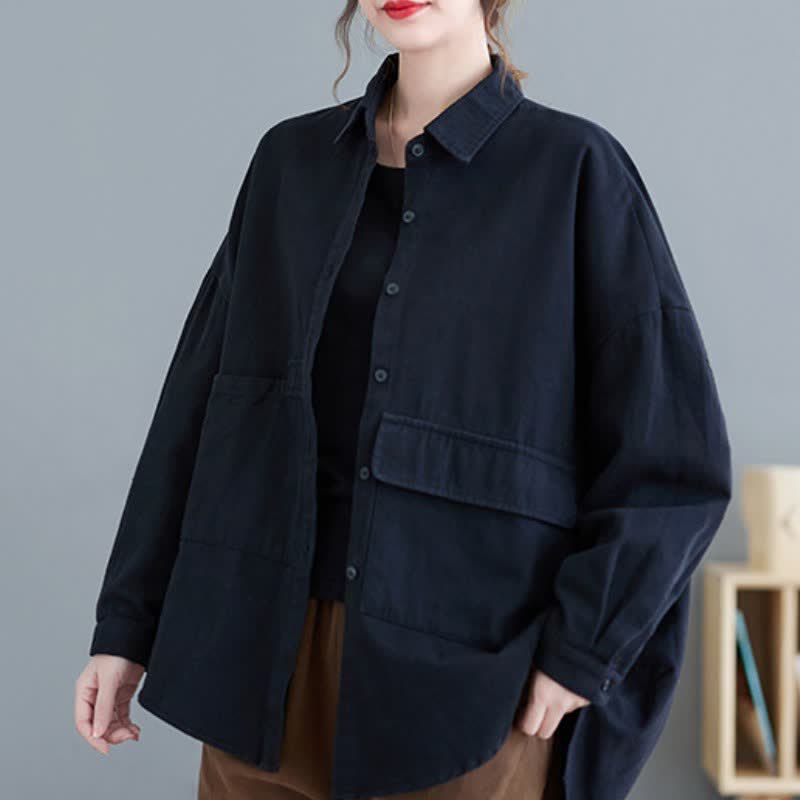 Buddha Stones Spring Fall Basic Minimalist Button-Up Solid Cotton Women's Jacket With Pockets - image 18