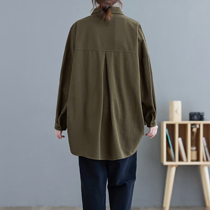 Buddha Stones Spring Fall Basic Minimalist Button-Up Solid Cotton Women's Jacket With Pockets - image 3