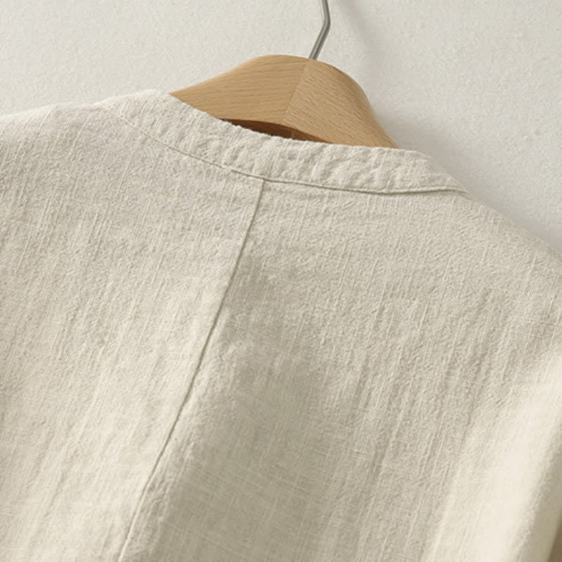 Buddha Stones Fall Casual Tang Style Frog Button Solid Cotton Linen Women's Long Sleeve Shirts - image 3