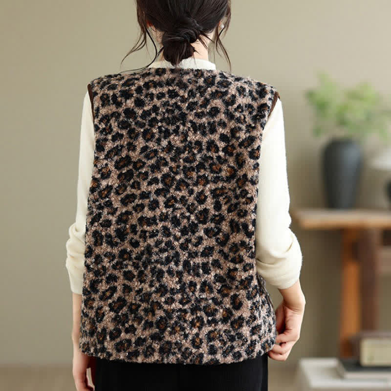 Buddha Stones Fall Winter Casual Vintage Button-Up Geometric Tank Top Women's Vest With Pocket - image 14