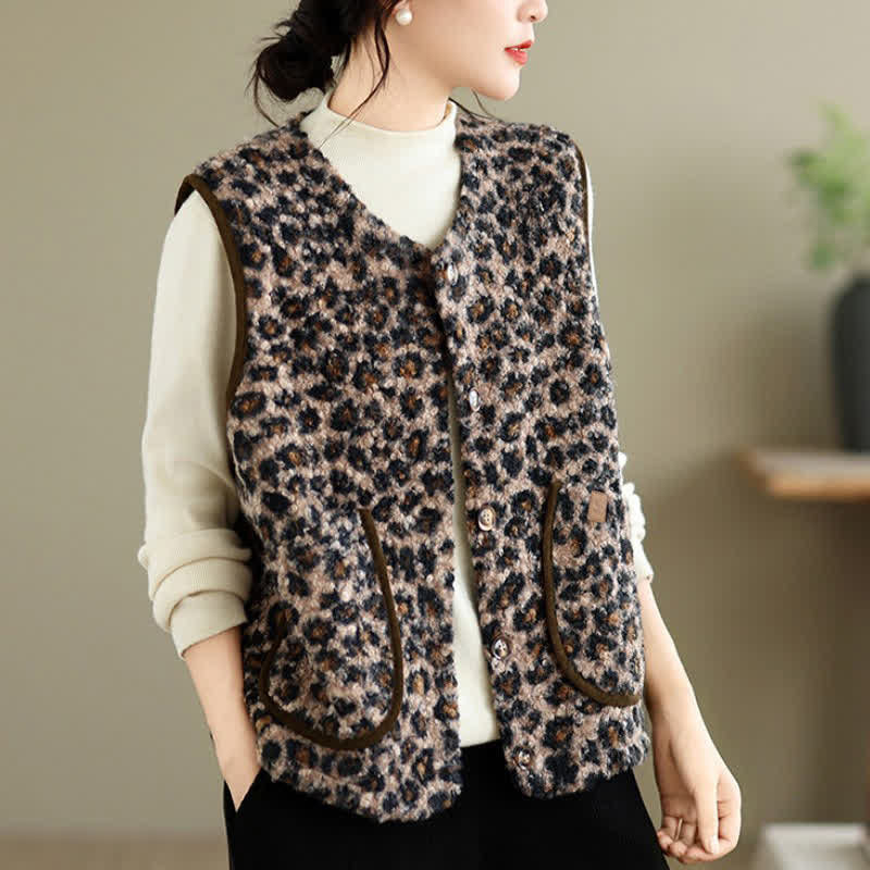 Buddha Stones Fall Winter Casual Vintage Button-Up Geometric Tank Top Women's Vest With Pocket - Sienna - US8-10, UK/AU12-14, EU40-42 (2XL) - image 11
