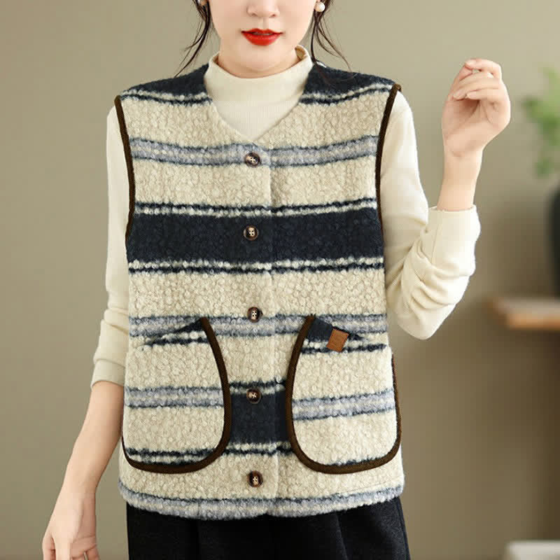 Buddha Stones Fall Winter Casual Vintage Button-Up Geometric Tank Top Women's Vest With Pocket - image 18