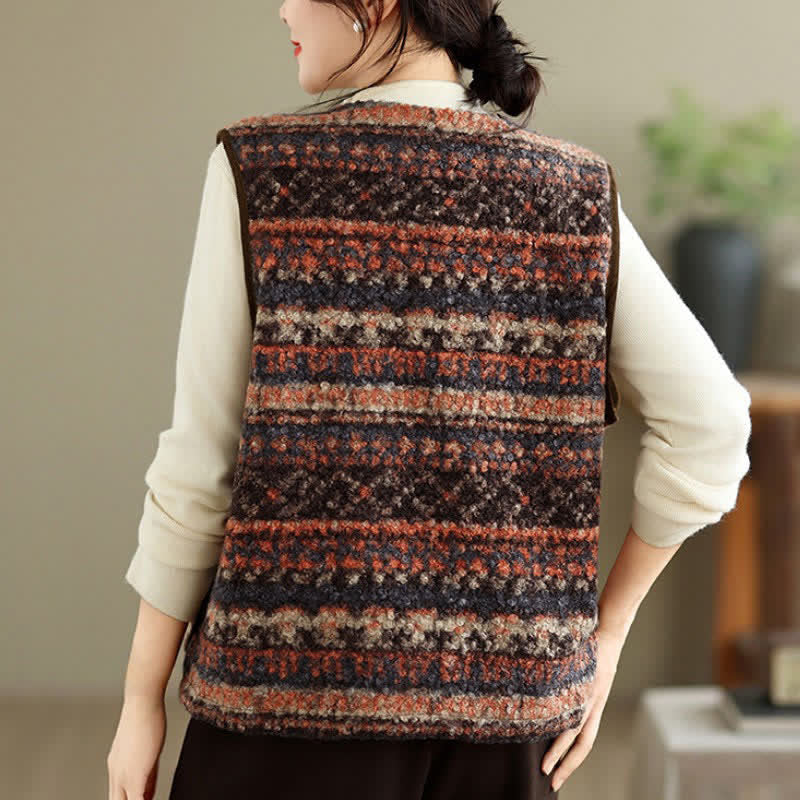 Buddha Stones Fall Winter Casual Vintage Button-Up Geometric Tank Top Women's Vest With Pocket - image 26