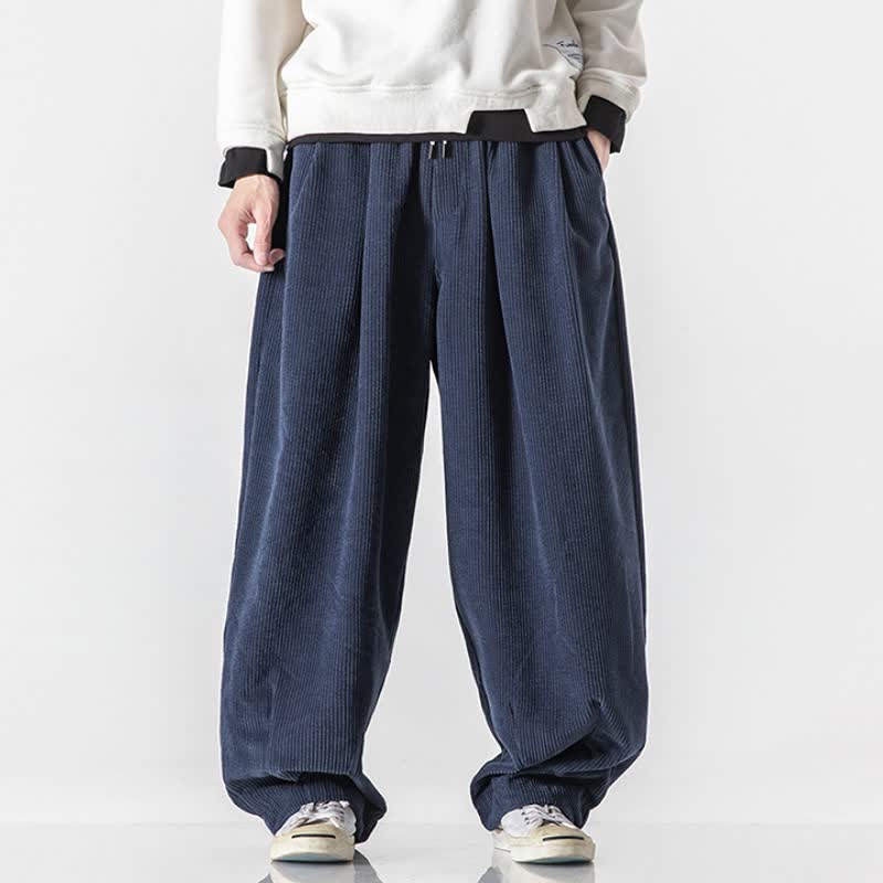 Buddha Stones Fall Winter Casual Vintage Drawstring Solid Long Pants Corduroy Men's Straight Leg Pants With Pockets - image 1