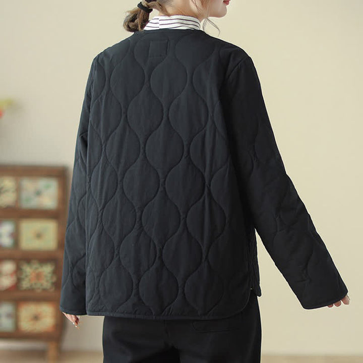 Buddha Stones Fall Winter Casual Minimalist Button-Up Geometric Curved Lines Women's Jacket With Pockets - image 9