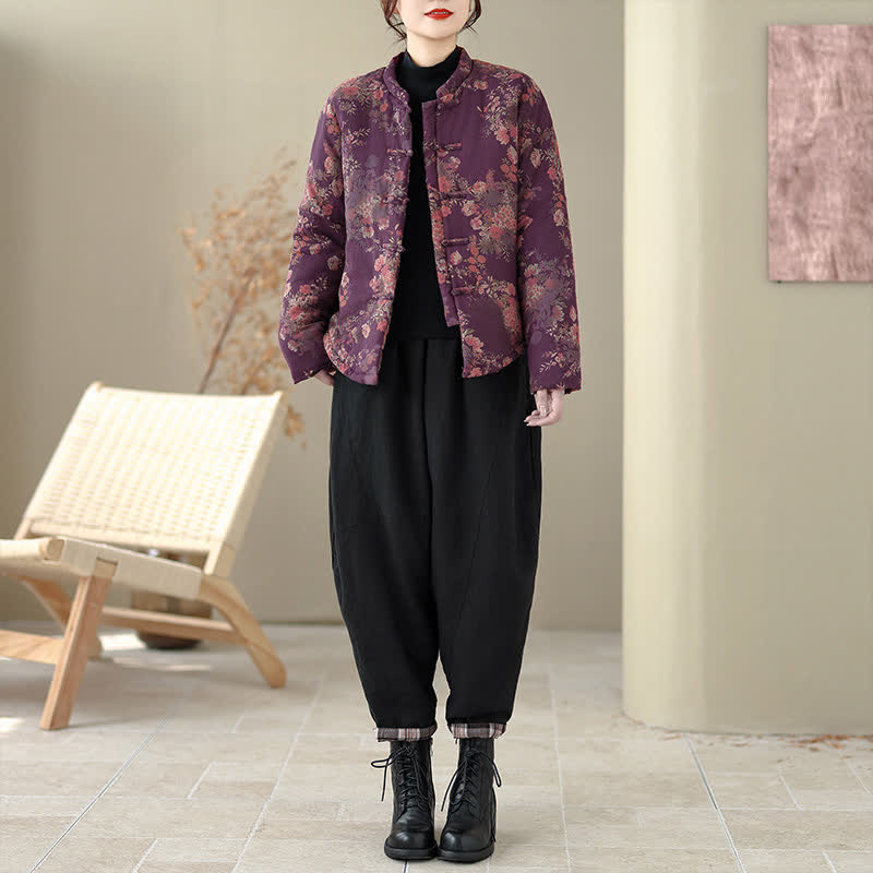 Buddha Stones Winter Elegant Tang Style Pankou Floral Print Women's Jackets - image 9