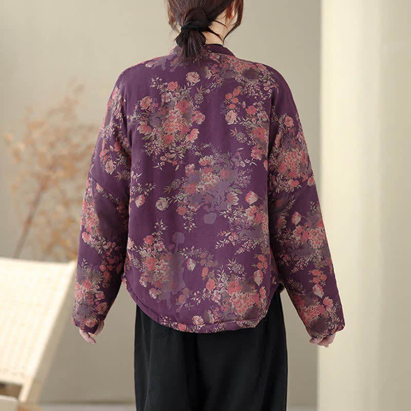 Buddha Stones Winter Elegant Tang Style Pankou Floral Print Women's Jackets - image 3