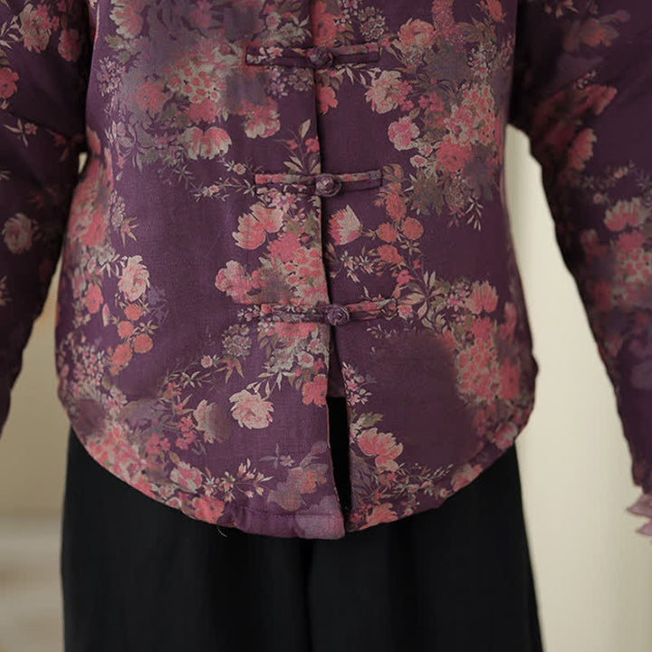 Buddha Stones Winter Elegant Tang Style Pankou Floral Print Women's Jackets - image 11