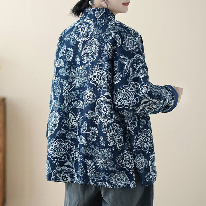 Buddha Stones Winter Vintage Tang Style Frog Button Peony Floral Women's Jacket With Pockets - image 15