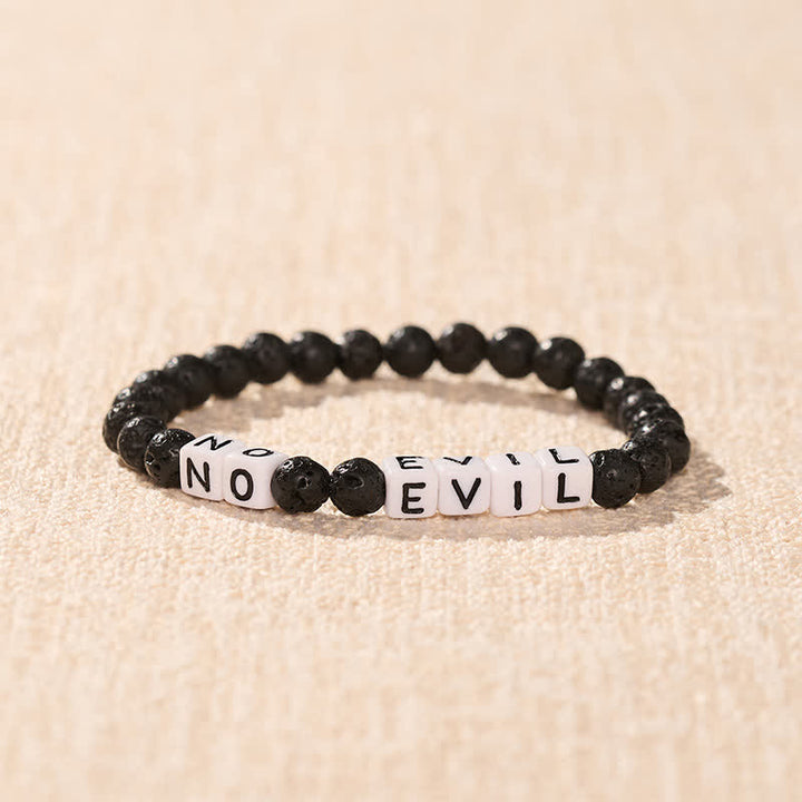 Buddha Stones Lava Rock NO EVIL Letters Round Beads Healing Bracelet - image 1