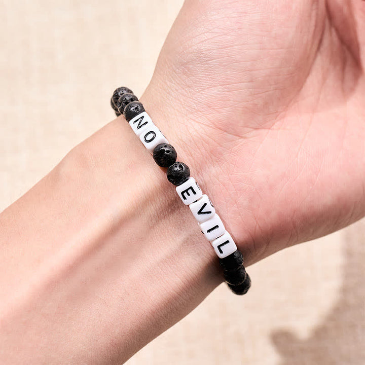 Buddha Stones Lava Rock NO EVIL Letters Round Beads Healing Bracelet - image 3