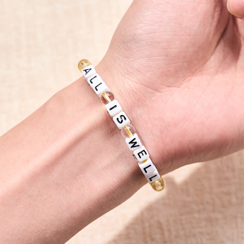 Buddha Stones Citrine Clear Quartz ALL IS WELL Letters Beads Pleasure Bracelet - image 3