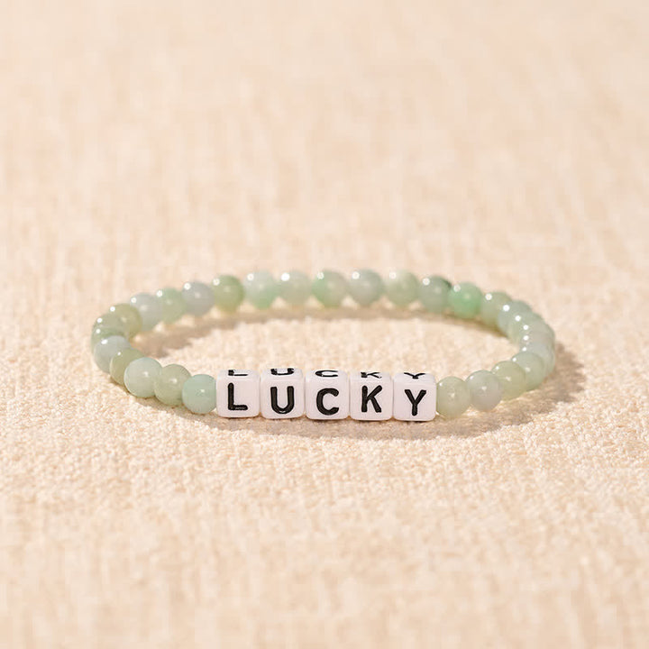 Buddha Stones Jade LUCKY Letters Beads Abundance Bracelet - image 1